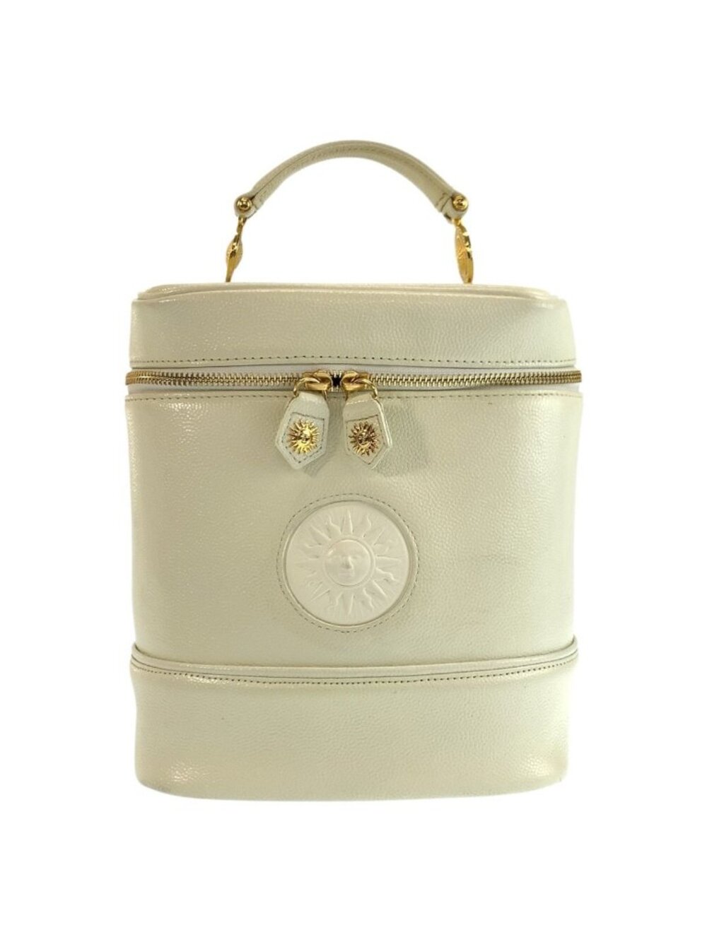 Versace Vintage Sunburst White Ivory Gold Handbag Vanity Bag